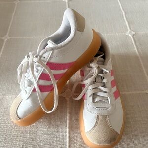 Adidas Kids White and Pink Sneakers with Tan Soles